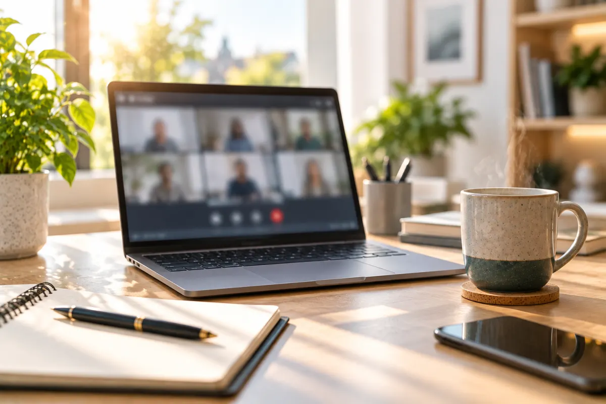 Besprechung per Videokonferenz auf einem Notebook